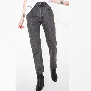 Levi's 501 Crystal Crop Jeans 28 Black Embellished High Rise Mom Jeans New NWT